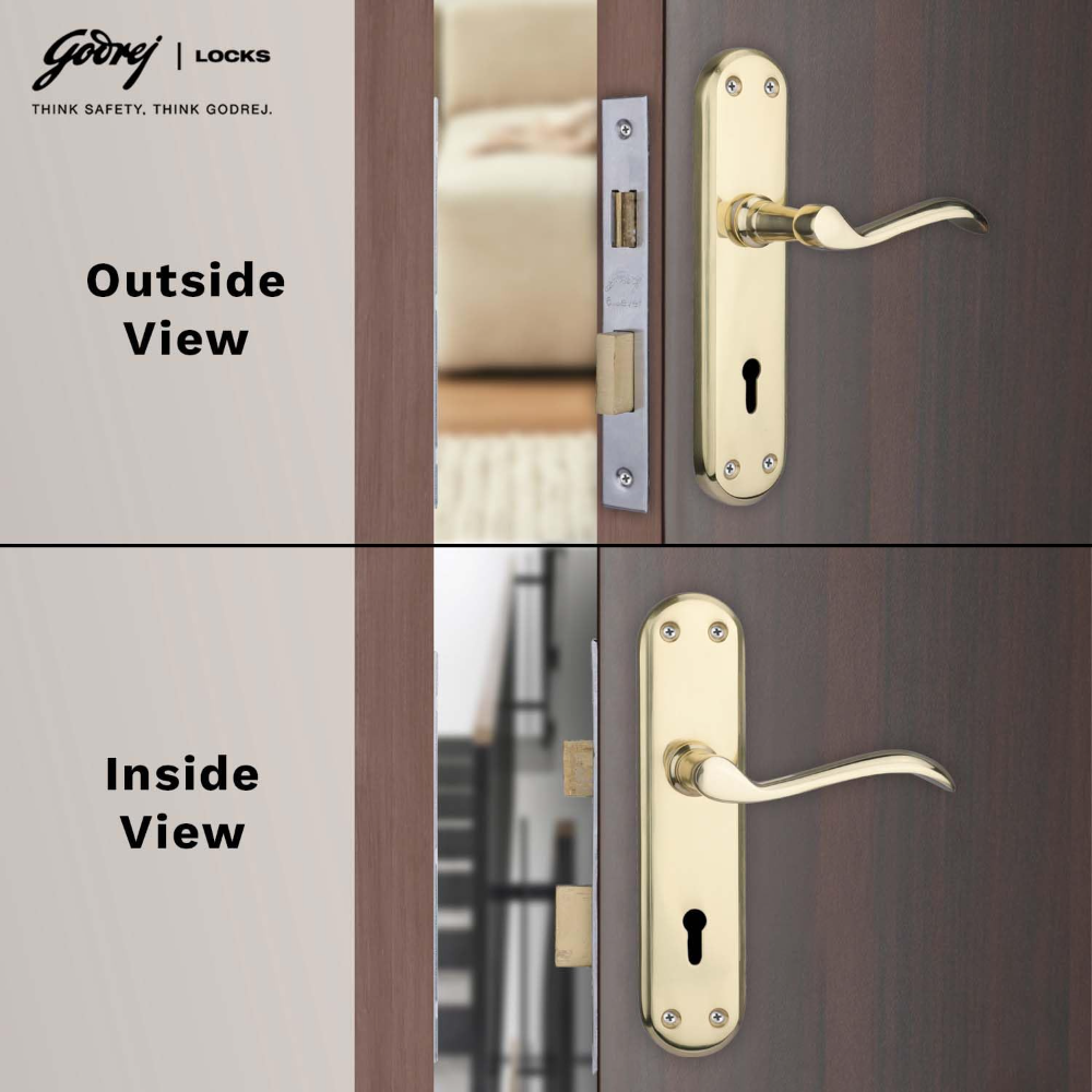 Godrej Mortise Door Lock Handle Set | 175mm Venus | 6-Lever Locking Mechanism | Reversible Latchbolt | Suitable for Left and Right Handed Doors Brass Finish| 5 YEARS WARRANTY
